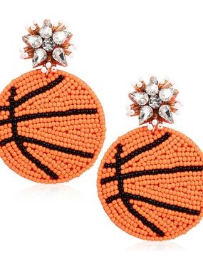 Beaded Basketball Statement Earrings - Orange & Black